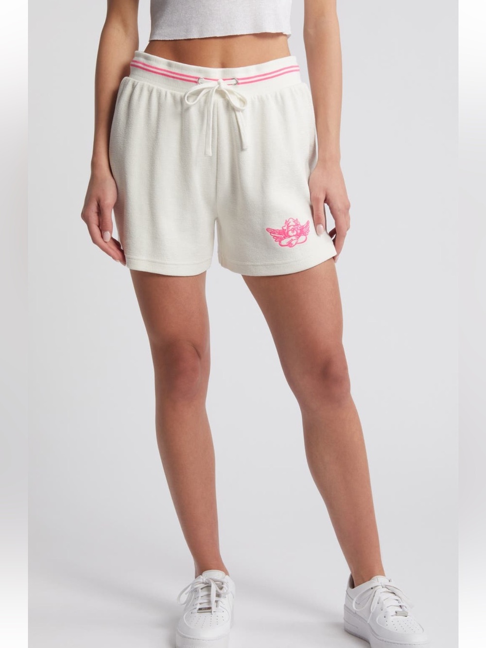 BOYS LIE Cherub University Graphic Cotton Sweat Shorts NWT medium white pink